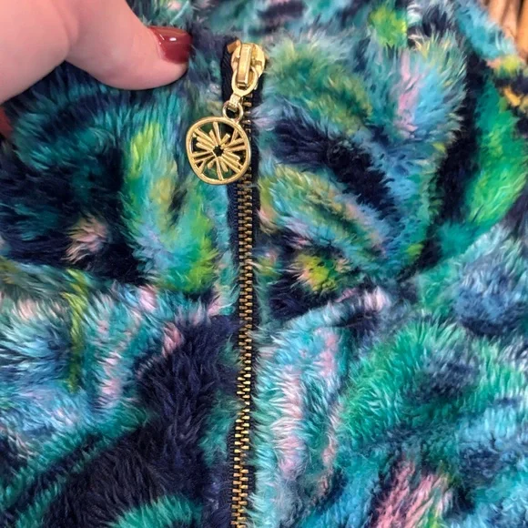 Lilly Pulitzer Keala Sherpa Popover Patterned Jacket Blue and Green - Picture 4 of 7